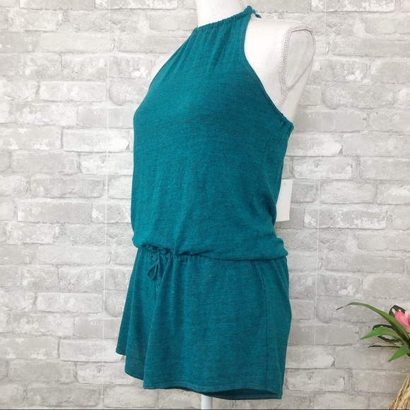 CHASER Teal Halter Drape Back Mini Romper Size Medium - Picture 2 of 16